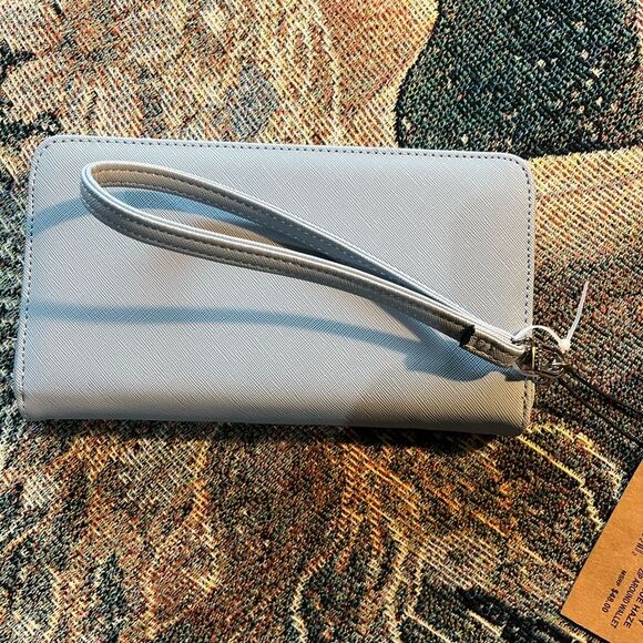Steve Madden Blue Textured Leather Zip Around Wallet with Gold Hardware NWT - Picture 5 of 12